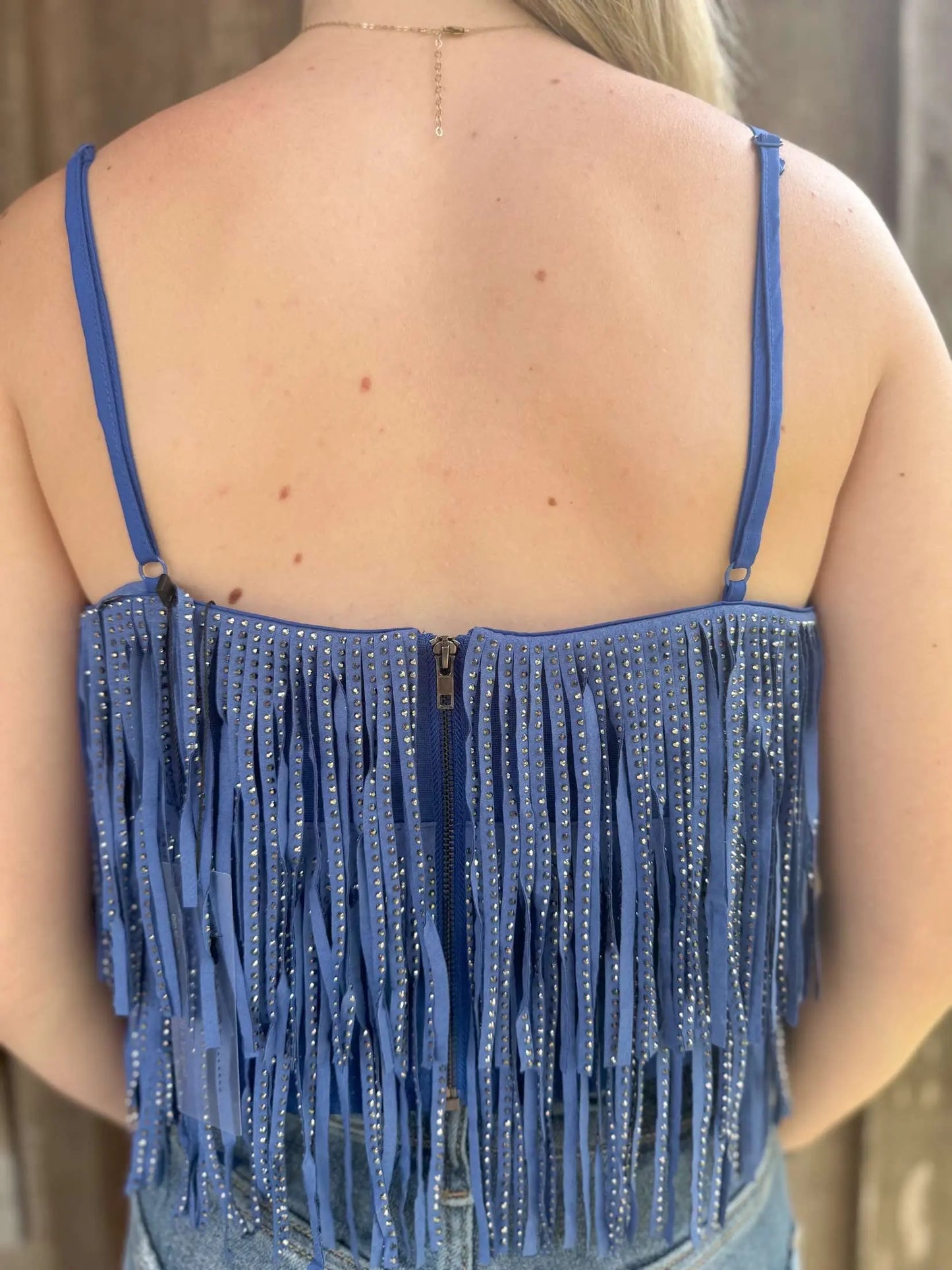 SEQUIN FRINGE COWBOY CROP TOP NYLON APPAREL