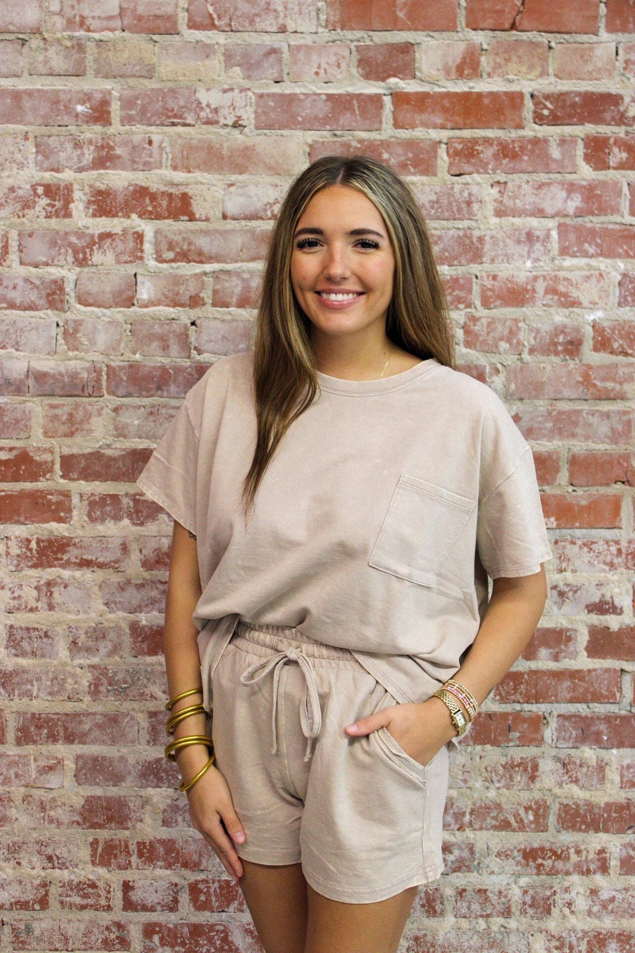 Zenana Ash Mocha French Terry Acid Washed Relaxed Top & Short Set Zenana