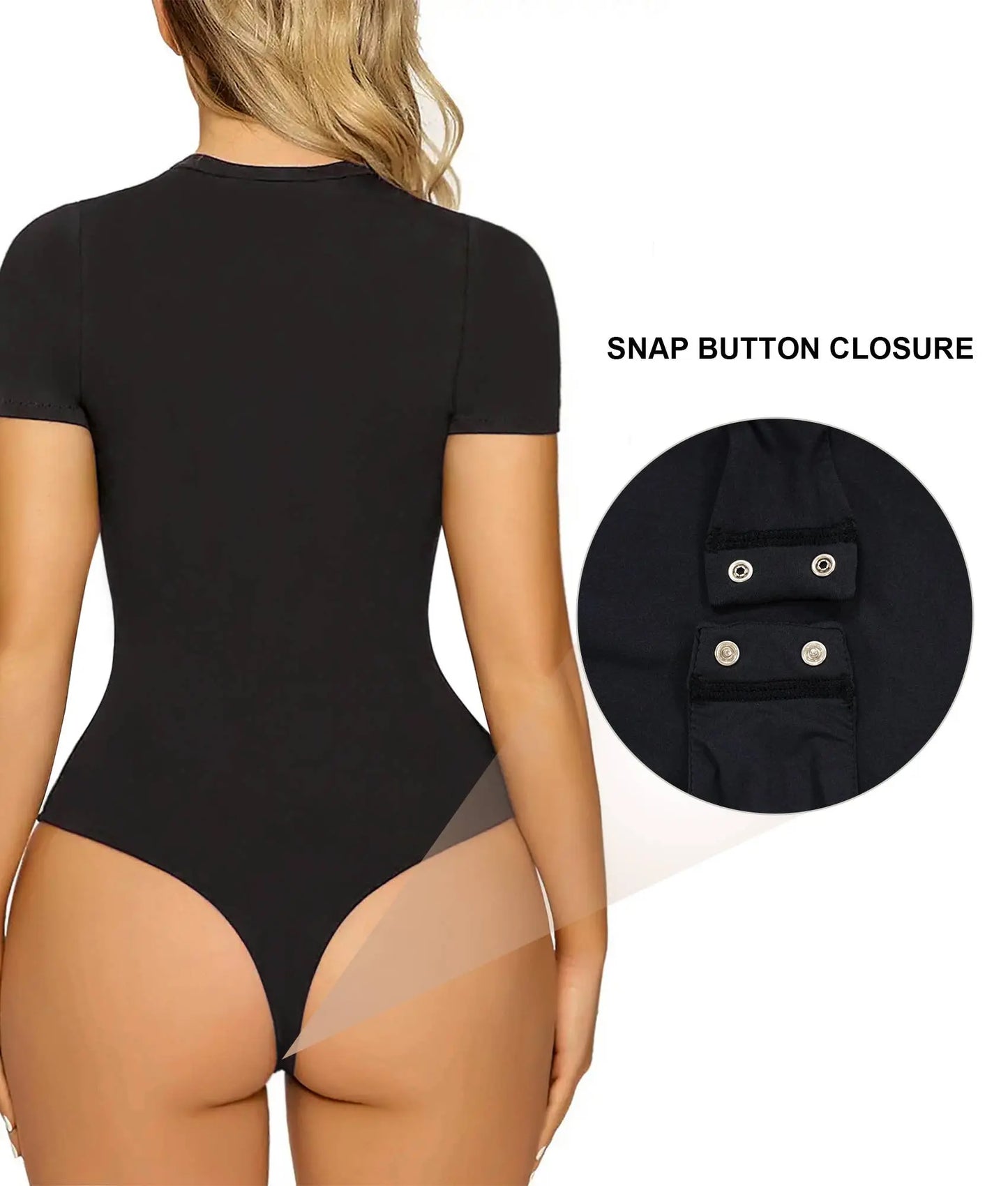 SHAPERX - SHAPERX short Sleeve Bodysuit  Crew Neck Thong Body Shape SHAPERX