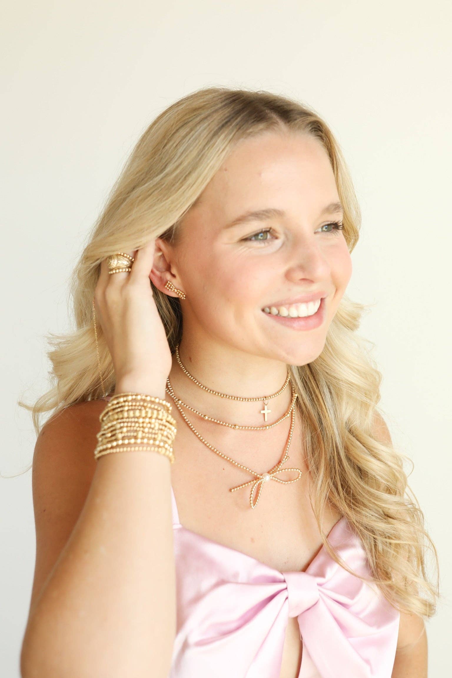 Beaded Blondes - Lively Fluted Bracelet in Gold: Petite 6.25 inch Beaded Blondes