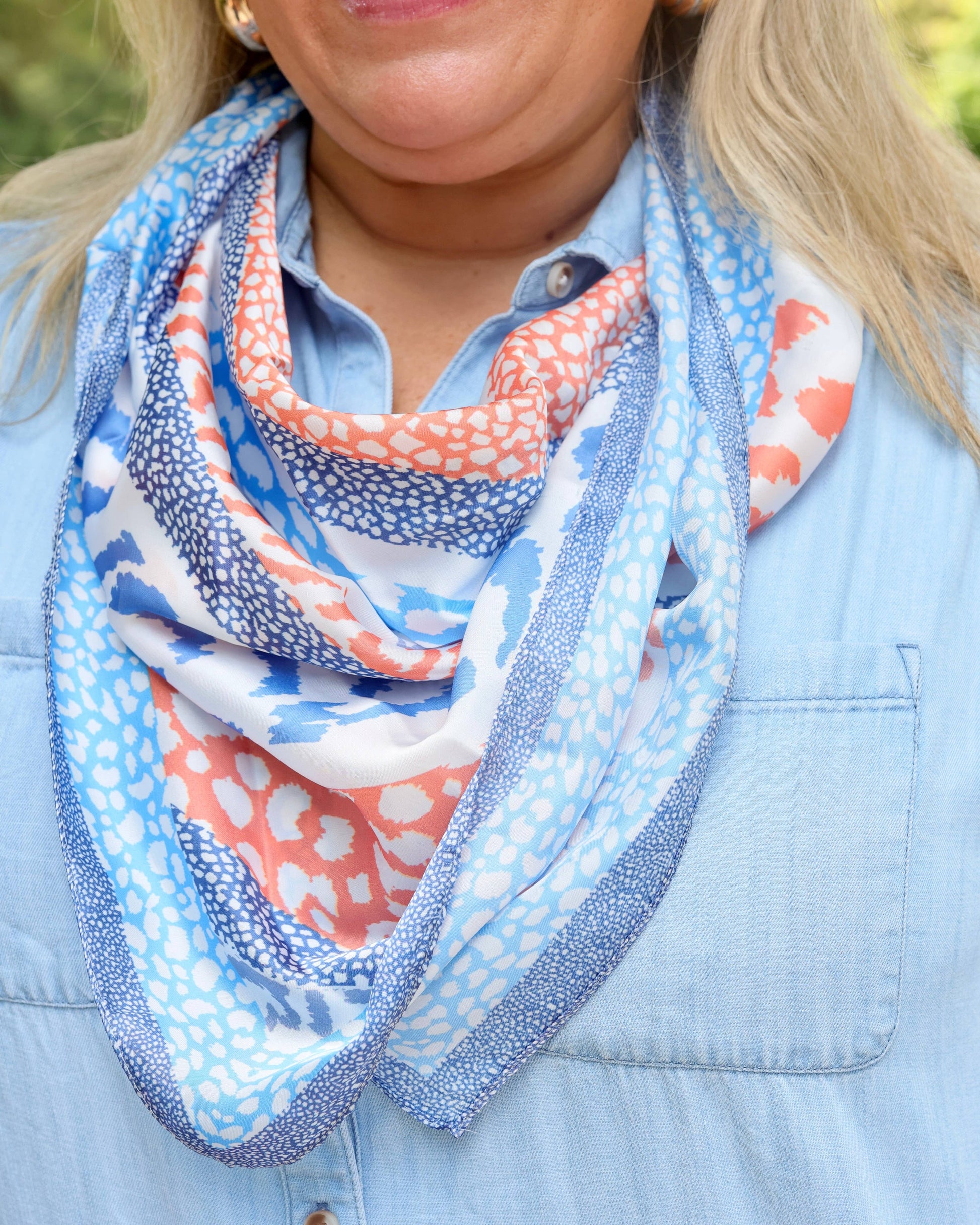 Caroline Hill - Mara Animal Print Scarf Blue Orange: Default Caroline Hill