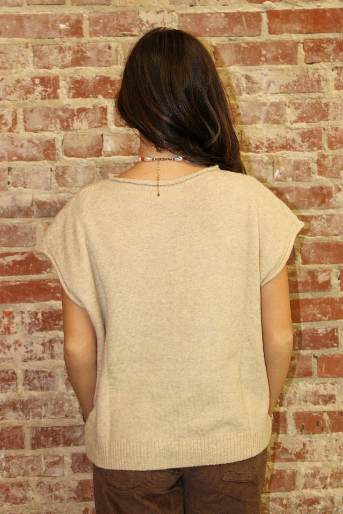 Day + Moon Cap Sleeve Sweater Knit Top With Rolled Edge Detail day & moon