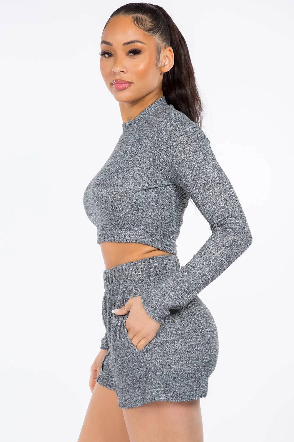 Veracci Waffle Knit Top & Shorts Lounge Set