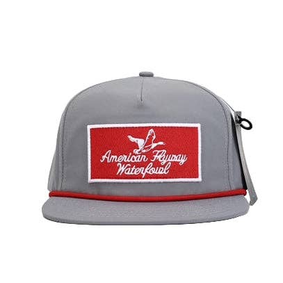 American Flyway Waterfowl - Throwback Vintage Rope Hat Grey with Patch and Red Rope American Flyway Waterfowl