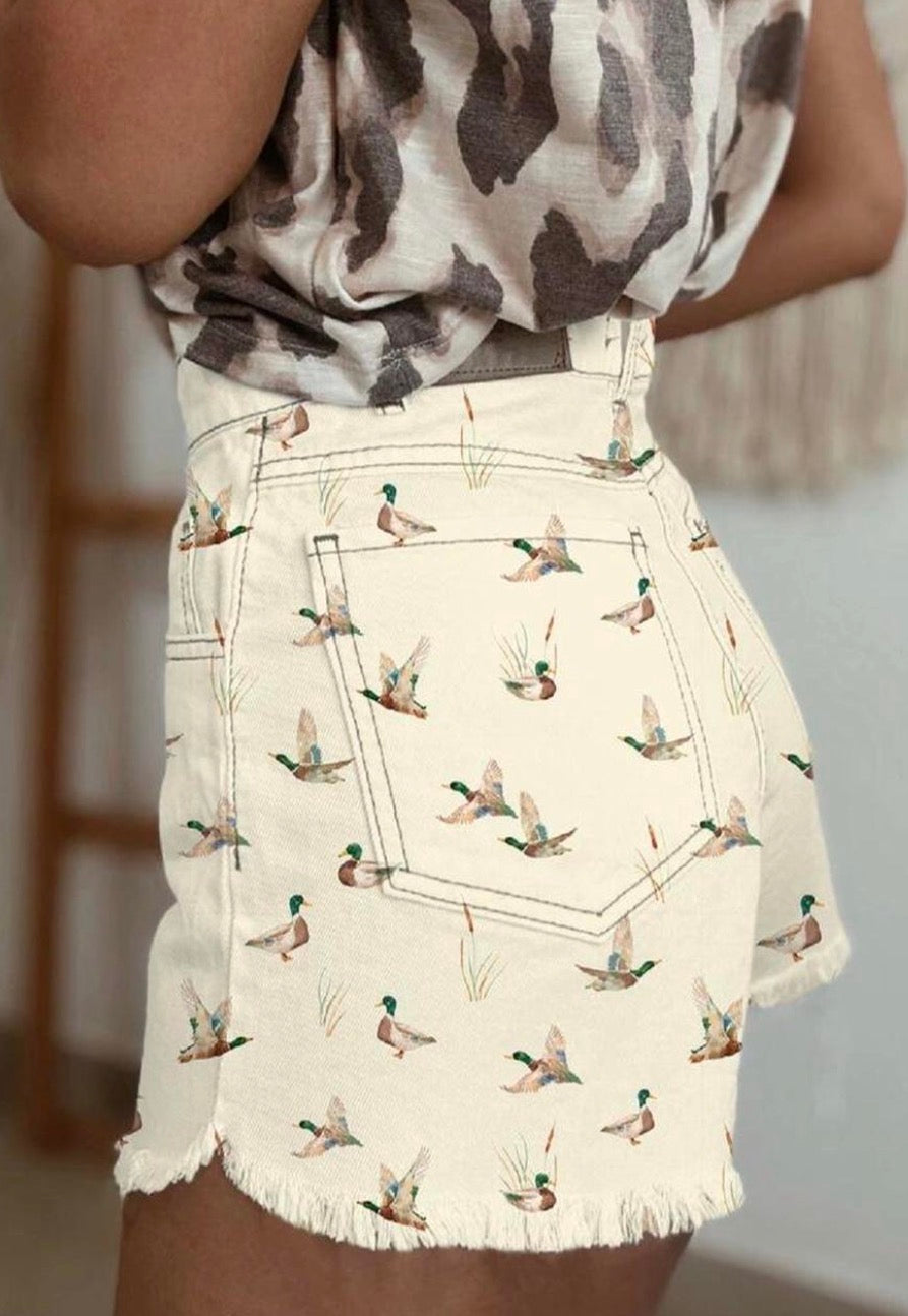 LDC Beige Western Mallard Duck Pocket Denim Shorts Little Daisy Closet