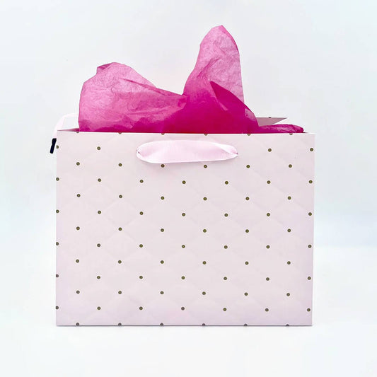 ByHome - 12pcs, 2 sizes Pink dot wavy surface gift bag w/ free tissue: Medium ByHome