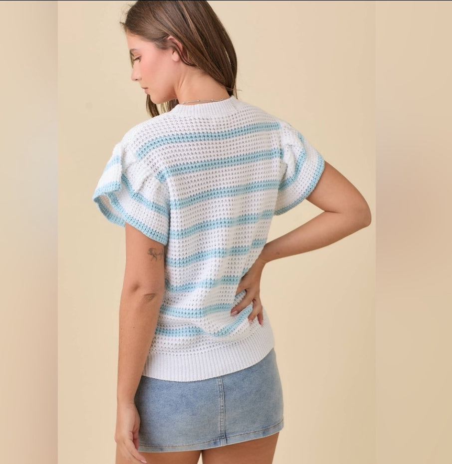 Women’s Ruffle Sleeve Sweater Knit Top Main Strip