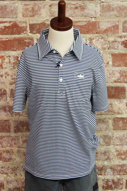 Saltwater Boys Inshore Boys Performance Navy Stripe Polo Saltwater Boys Company