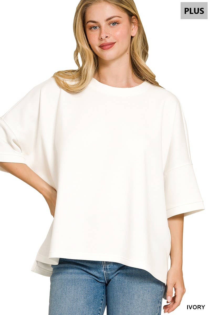 Vanilla Monkey - Plus Scuba Round Neck Top With Side Slits: ASH JADE / 3-2(1X/2X-2X/3X) Vanilla Monkey