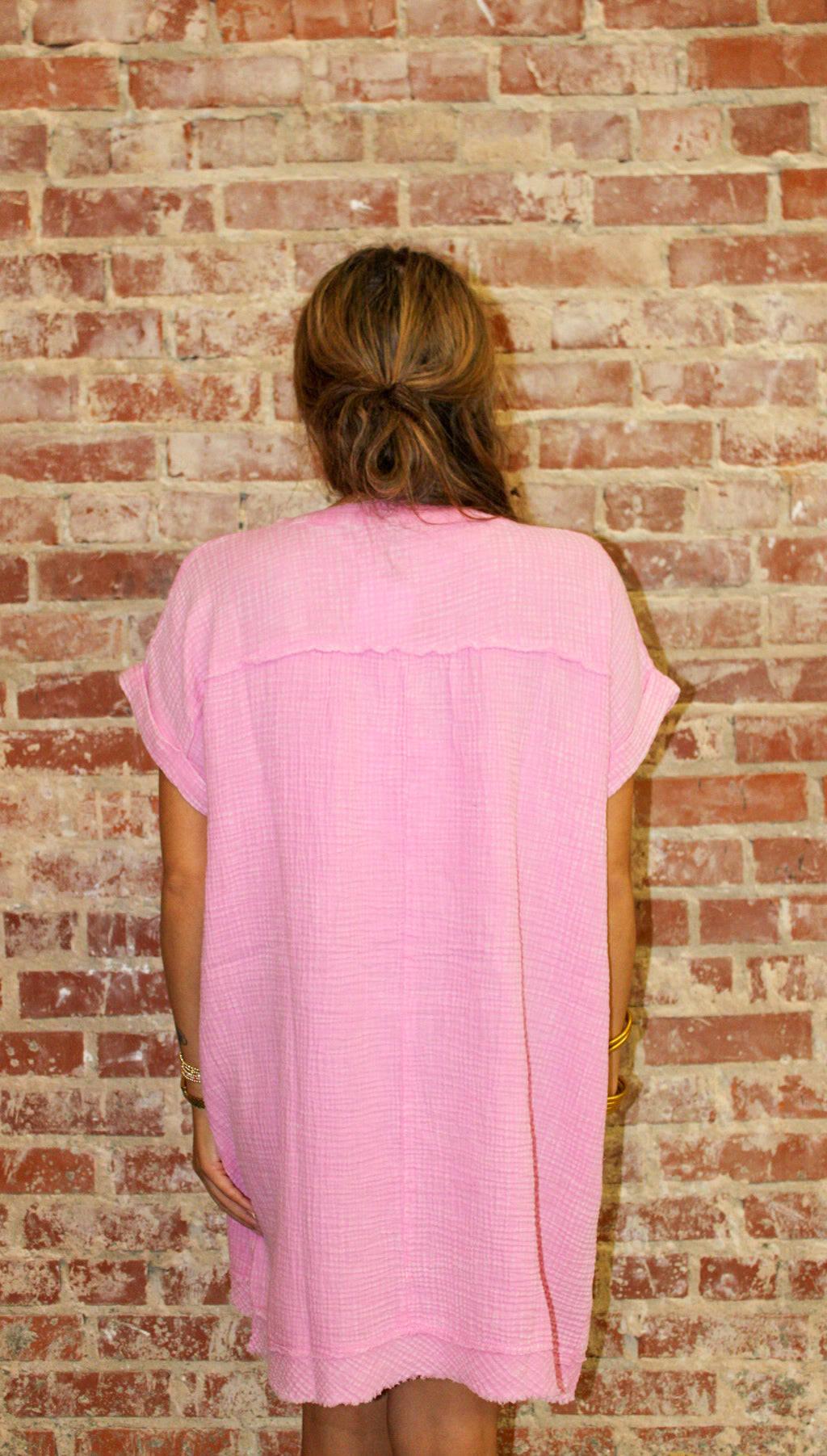 Zenana Washed Double Gauze Raw Edge V-neck Dress Zenana
