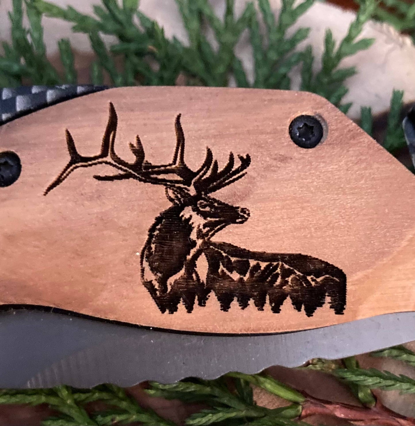 Quail Tail Laser Art - Elk Majestic Knife Quail Tail Laser Art