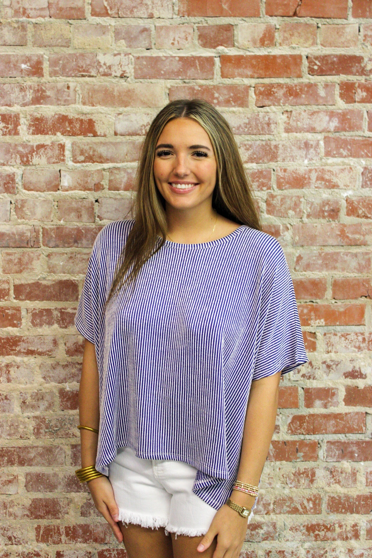 Zenana Ribbed Striped Oversized Short Sleeve Top Zenana