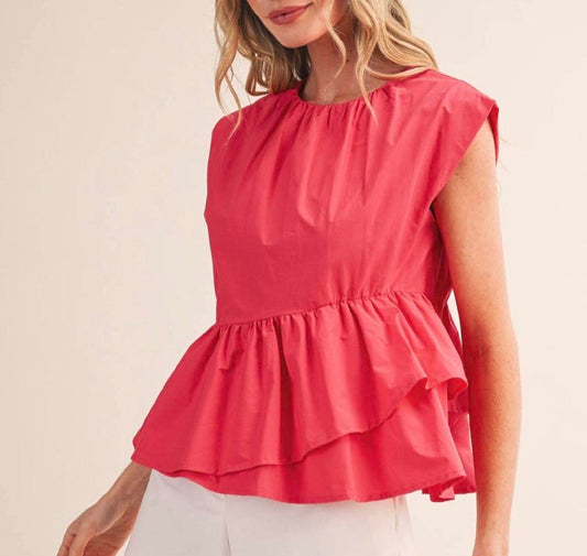 &MERCI TEABERRY RUFFLED PEPLUM HEM TOP &MERCI