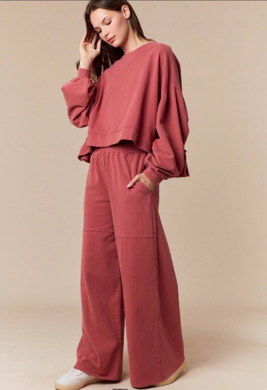 Peach Love California Washed French Terry Wide Fit Track Pants Peach Love California
