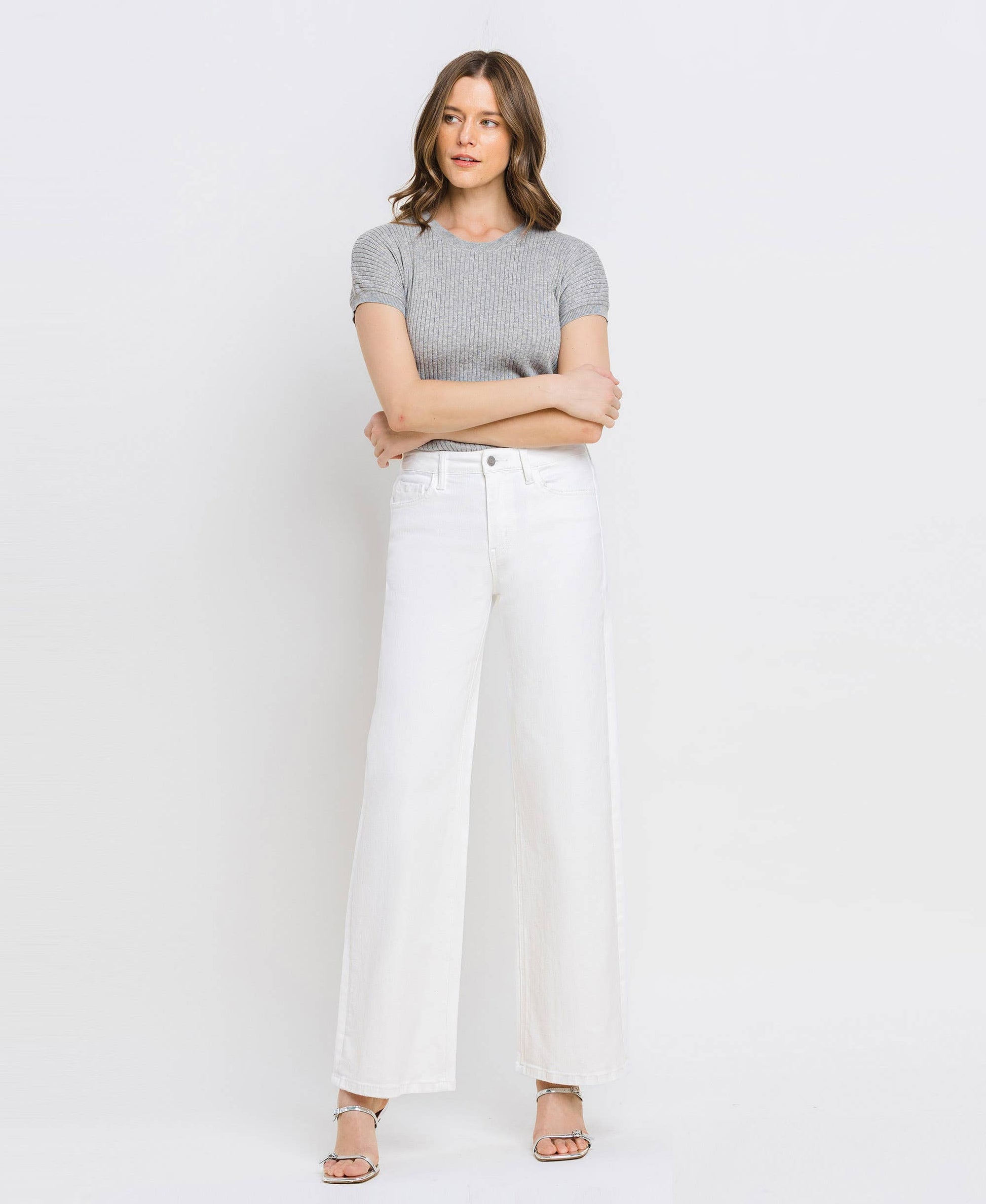 VERVET by FLYING MONKEY - HIGH RISE WIDE LEG JEANS T6393WH: OPTIC WHITE / 29 VERVET by FLYING MONKEY