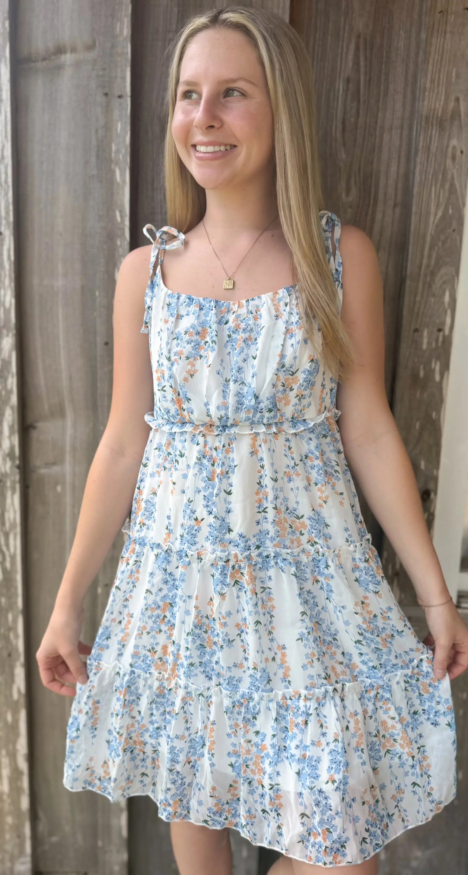 Shoulder Tied Tiered Floral Print Mini Dress NINEXIS