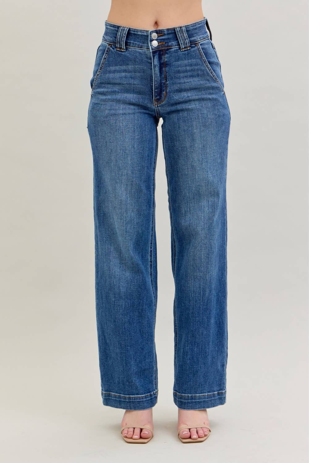 Judy Blue Jeans - HW Double Button Wide Leg: MD / 5(27) Judy Blue Jeans