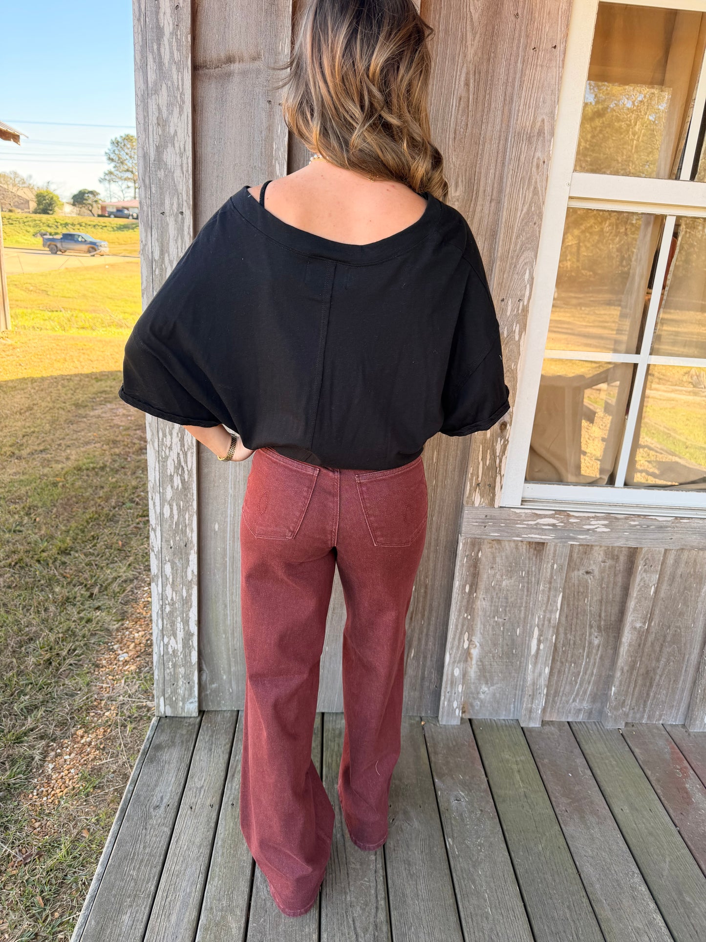 Judy Blue Jeans BURGUNDY High Waist Retro Wide With Twisted Seams Jeans