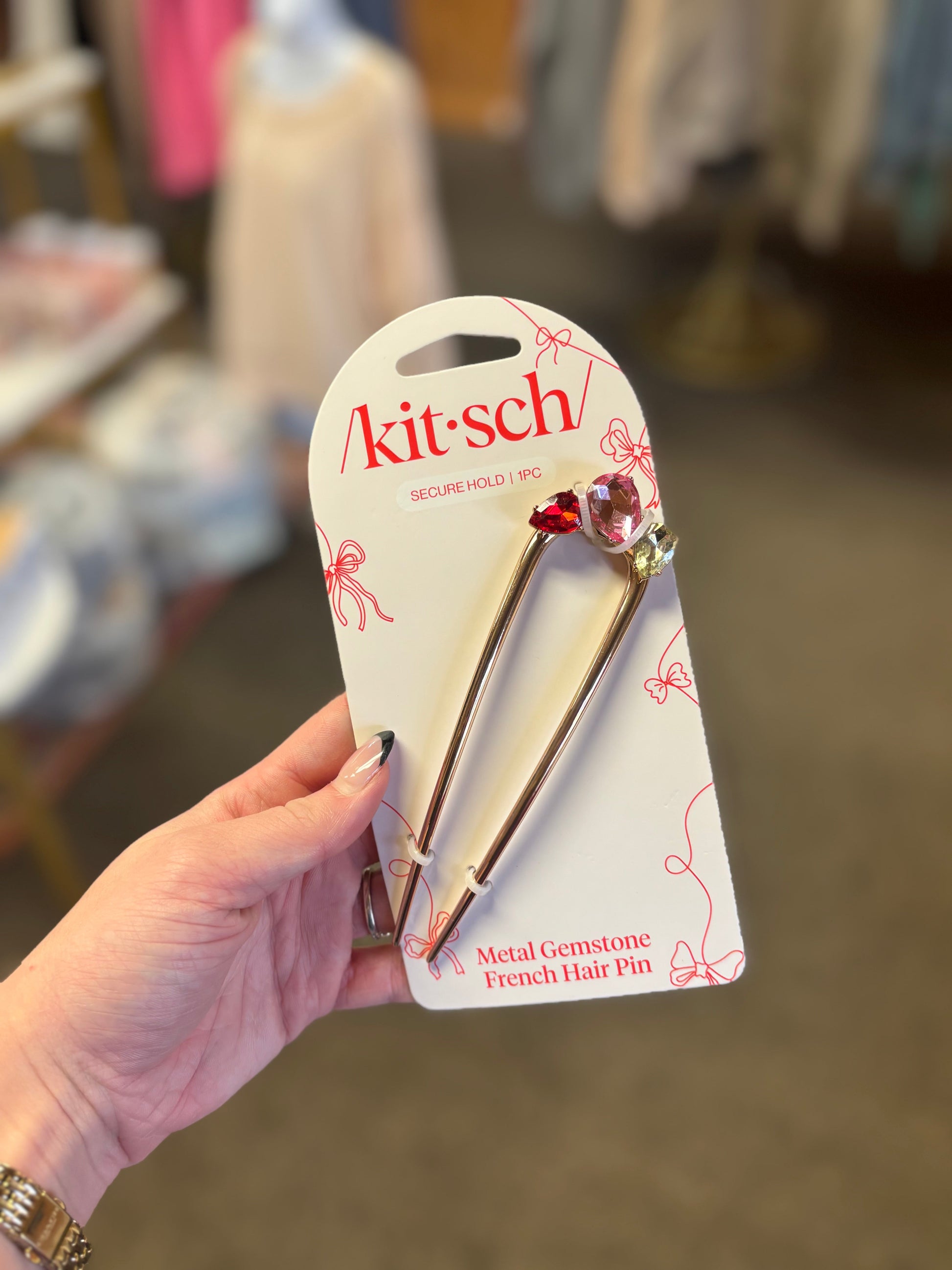 Holiday Gemstone French Hair Pin KITSCH