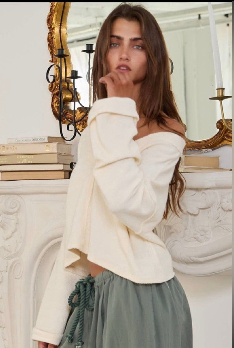 BUCKETLIST Cream Cutout Back Adjustable Tie Pullover Crop Top BUCKETLIST