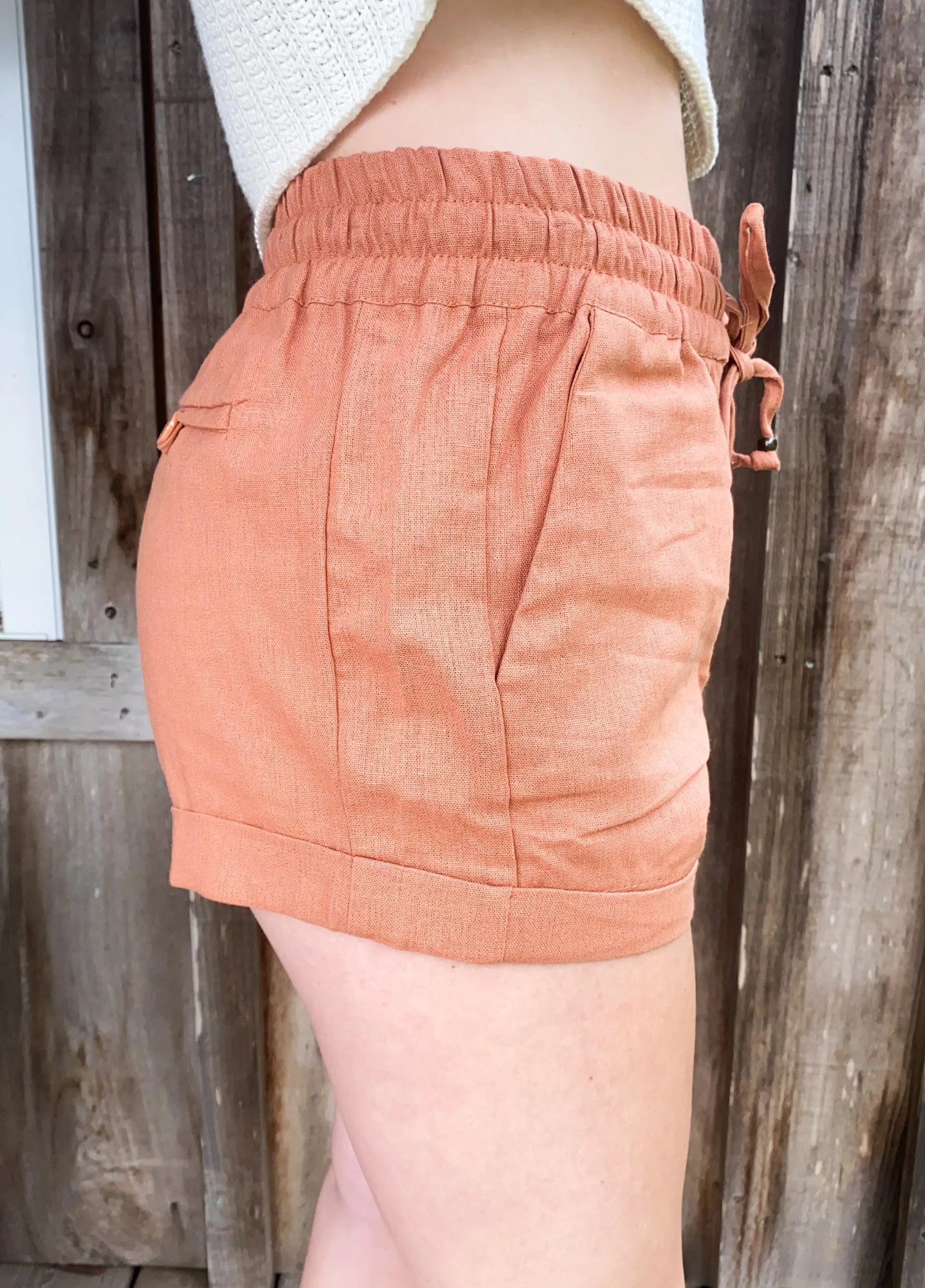 Linen Type Waistband Shorts - String Tie Urban Daizy