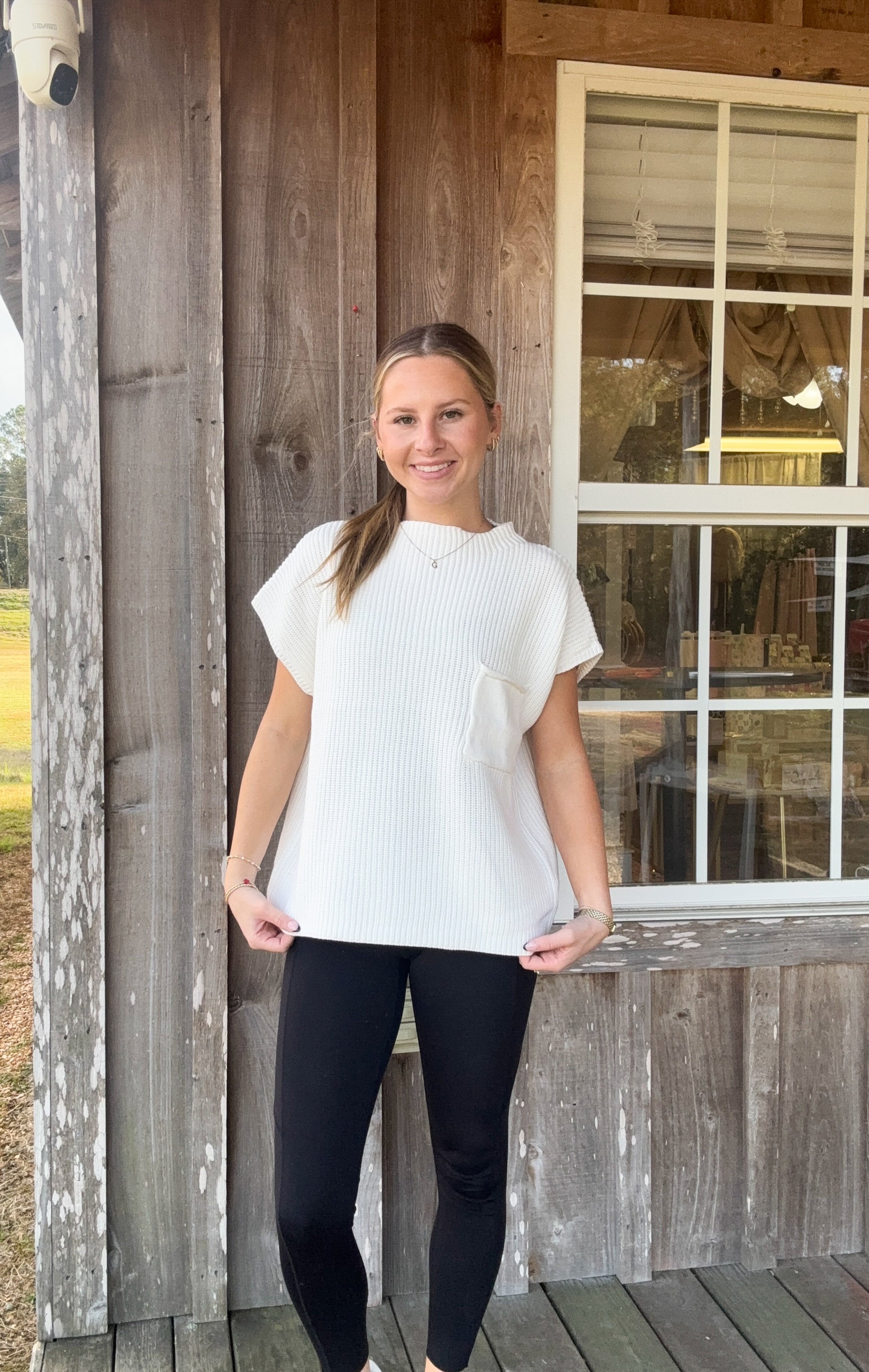 ZENANA Ivory Mock Neck Short Sleeve Sweater zenana