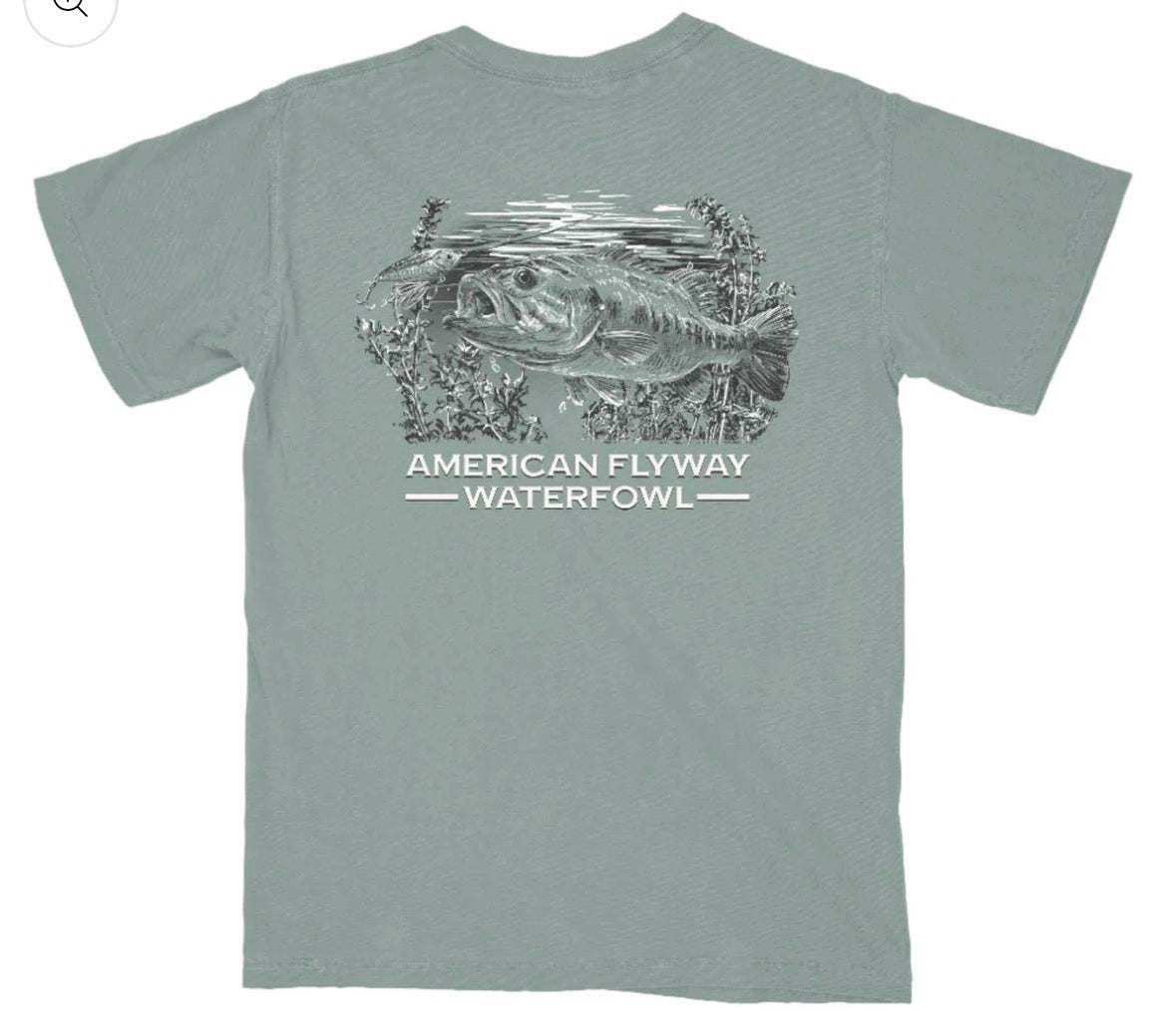 American Flyway Waterfowl Bass Fishing Light Green with Pocket Tee American Flyway Waterfowl
