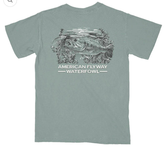 American Flyway Waterfowl Bass Fishing Light Green with Pocket Tee American Flyway Waterfowl