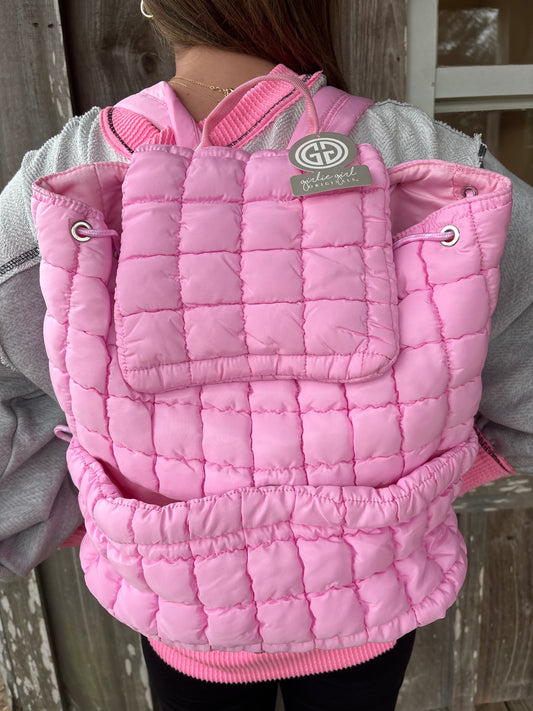 Girlie Girl Pink Puffer Quilted Backpack