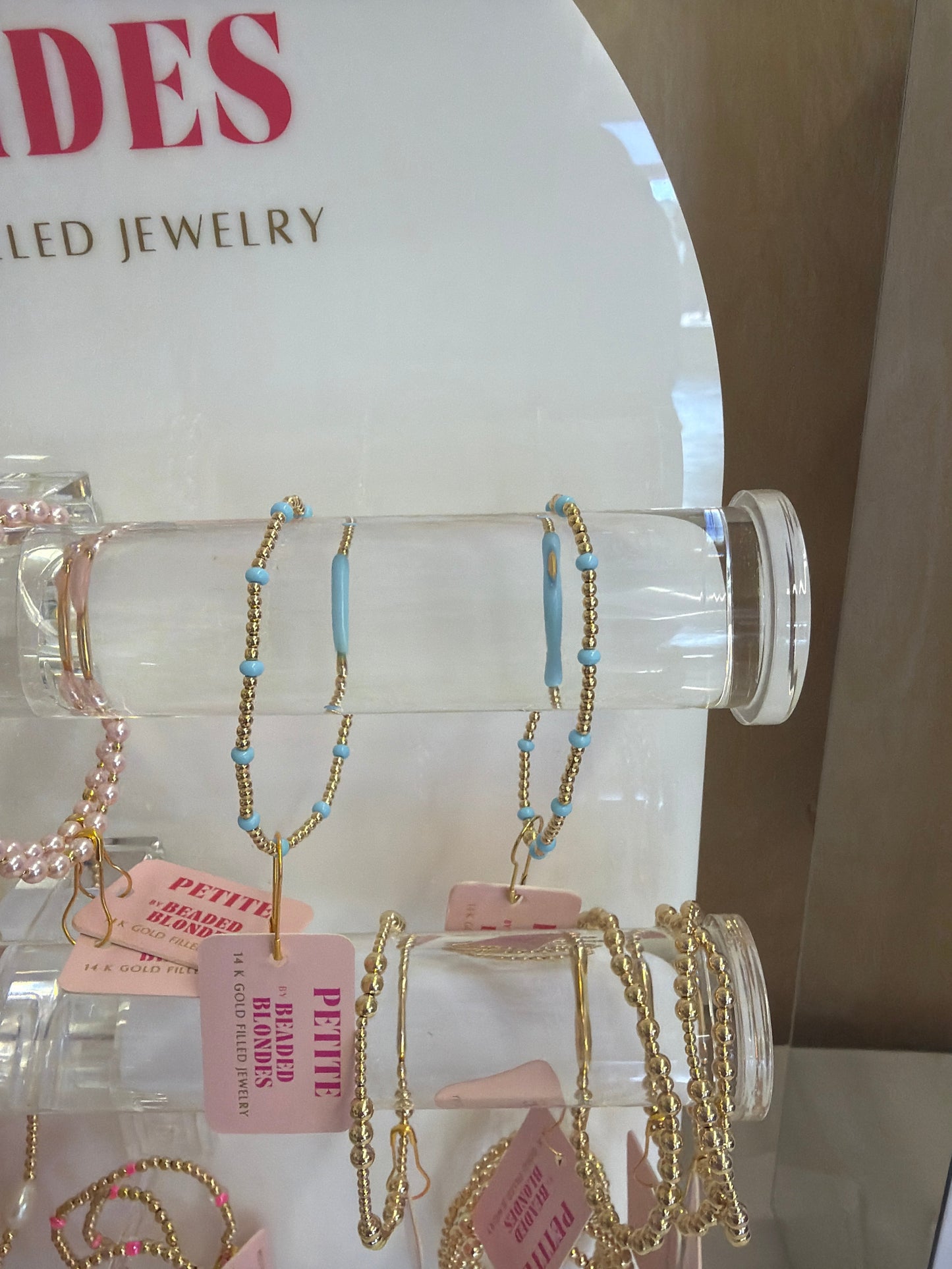 Beaded Blondes Petite 6.25 inch Powder Blue Dainty Poppi Gold Bracelet Beaded Blondes