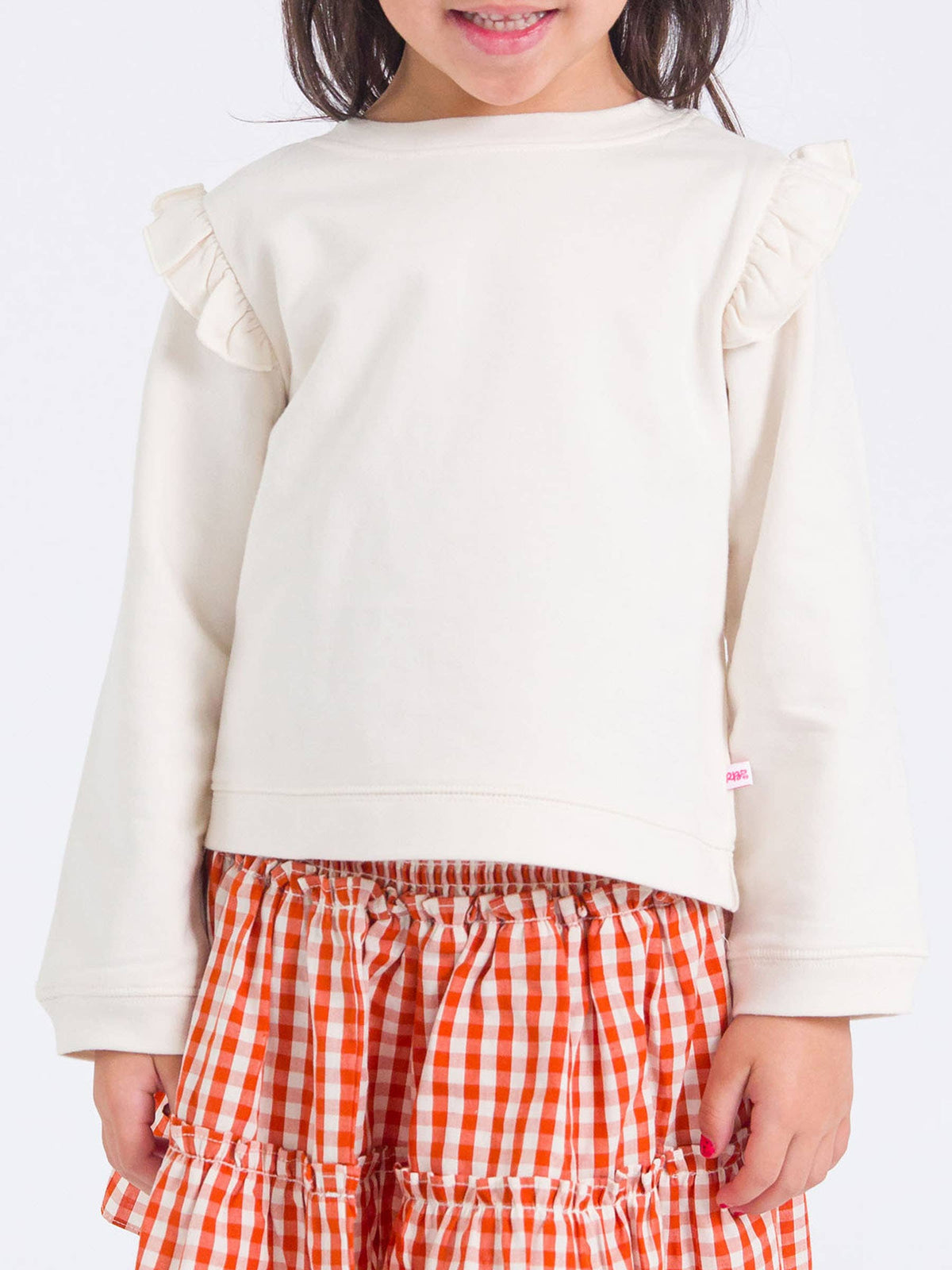 RuffleButts + RuggedButts - Girls Ivory Knit Flutter Sweatshirt: Off-White / 8 RuffleButts + RuggedButts