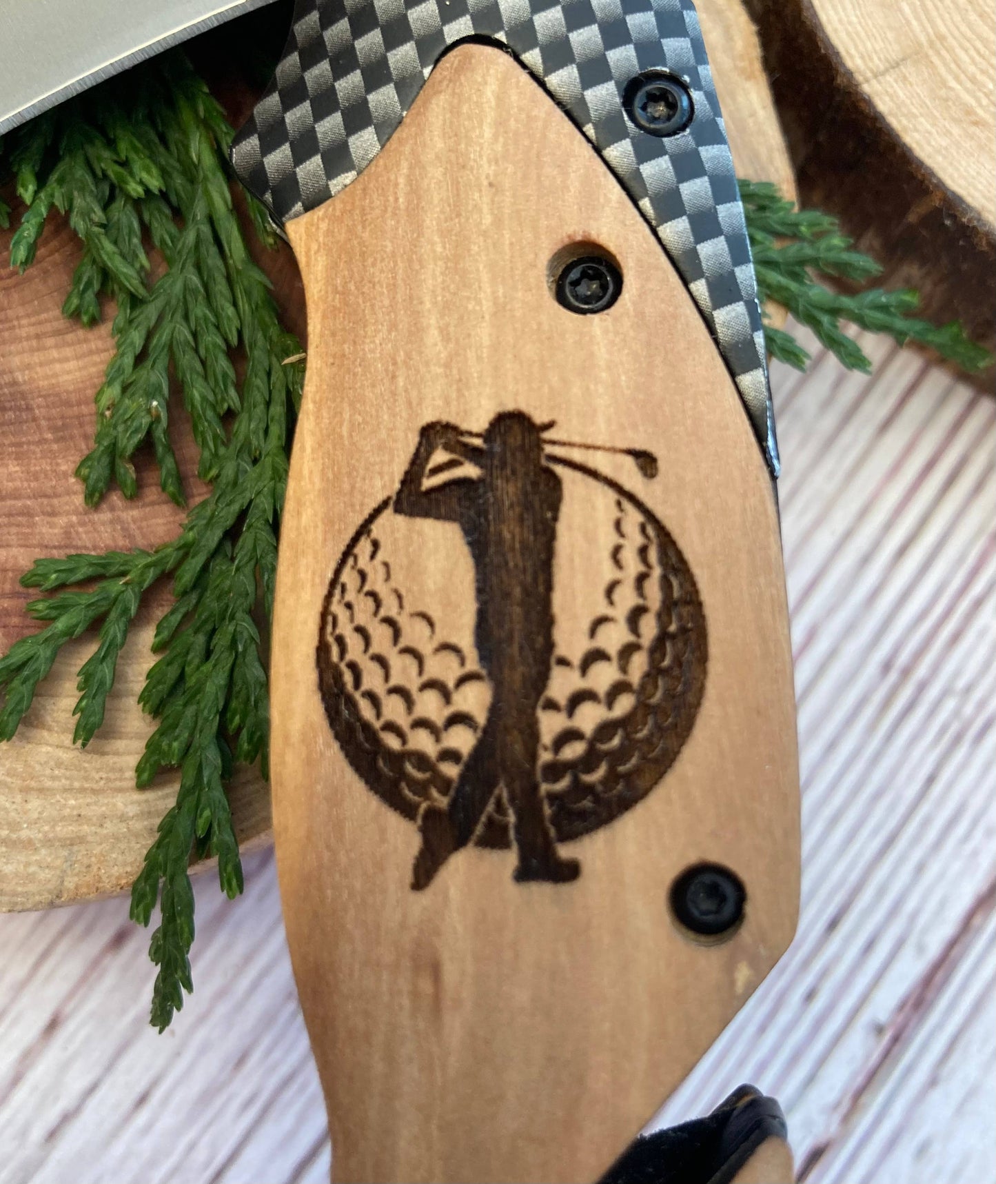 Quail Tail Laser Art - Golfer on the Ball Knife Quail Tail Laser Art