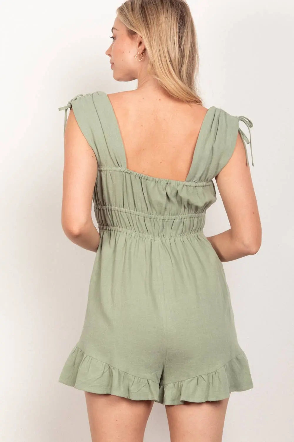 VERY J - NP70368-Sleeveless Ruffle Cute Solid Woven Romper VERY J