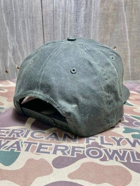 American Flyway Waterfowl - Leather Patch Dark Olive Waxed Cap 7 Panel Snapback American Flyway Waterfowl