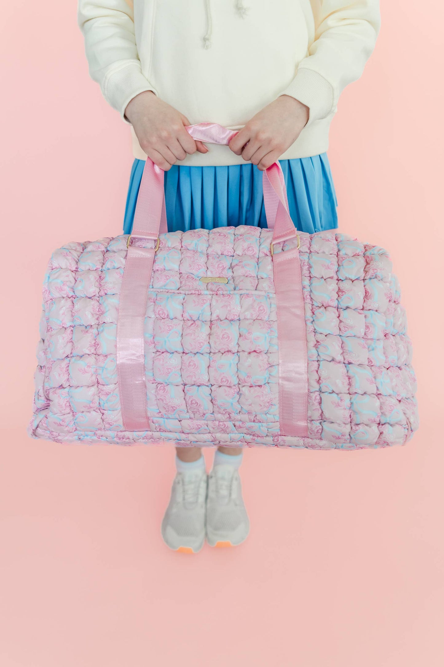 Rock Paper Scissors - Watercolor Floral Bow Quilted Weekender Duffle Tote Bag Rock Paper Scissors