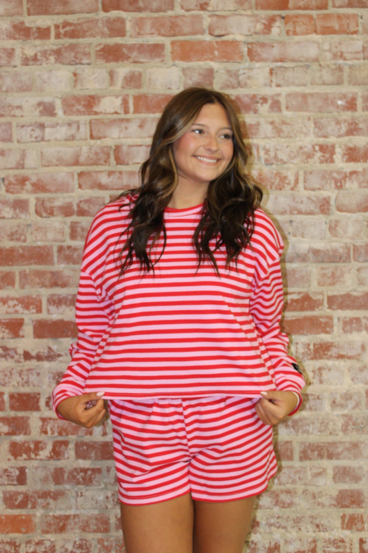 Lulu Mac Pink With Red Stripe Long Sleeve Shirt Girlie Girl Originals