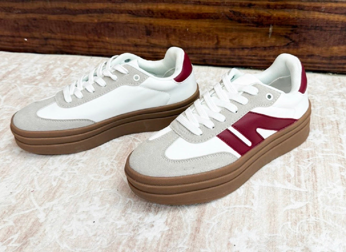 Chucky Lace Up Platform Sneakers Grey With Wine Stripe Let's See Style