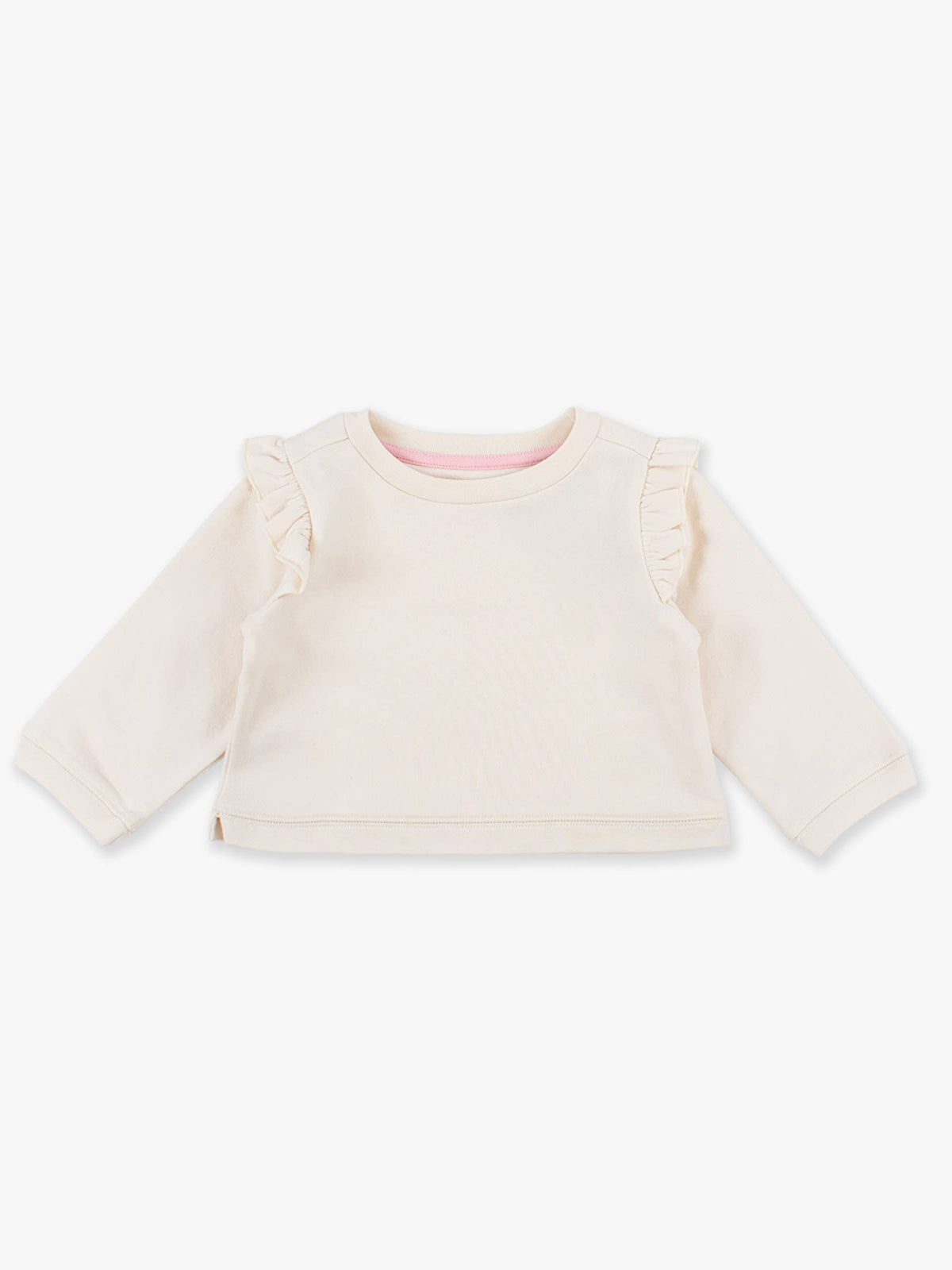 RuffleButts + RuggedButts - Girls Ivory Knit Flutter Sweatshirt: Off-White / 8 RuffleButts + RuggedButts