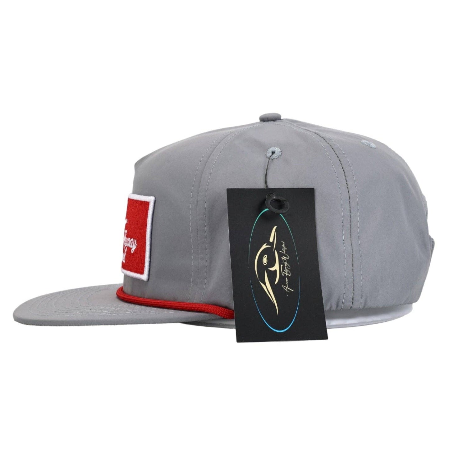 American Flyway Waterfowl - Throwback Vintage Rope Hat Grey with Patch and Red Rope American Flyway Waterfowl