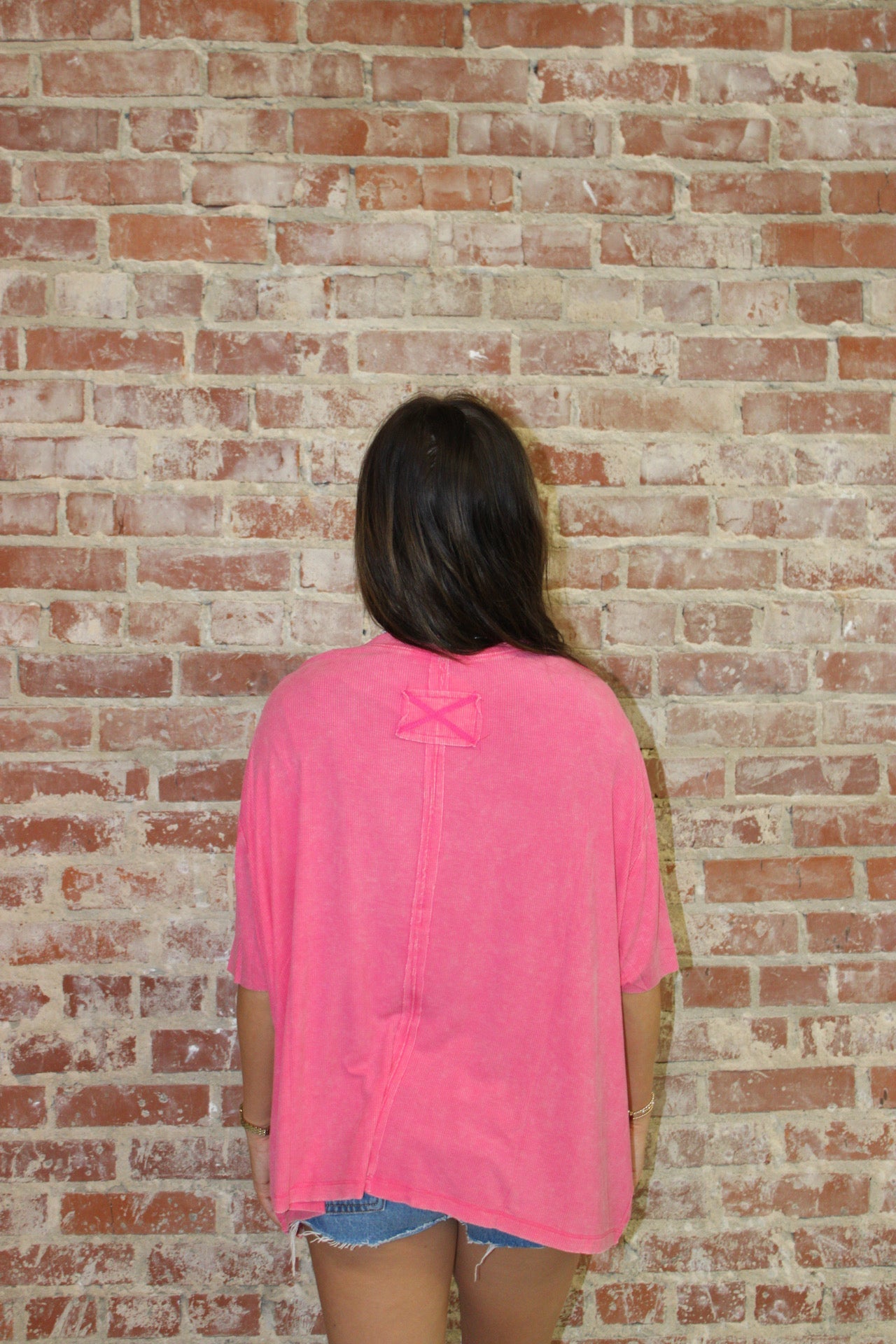 Zenana Fuchsia Washed Ribbed Cuffed Short Sleeve Round Neck Top zenana