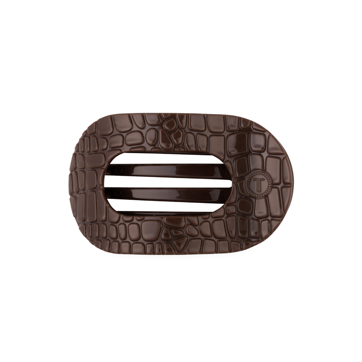 TELETIES - Brown Crocodile Medium Flat Round Hair Clip TELETIES
