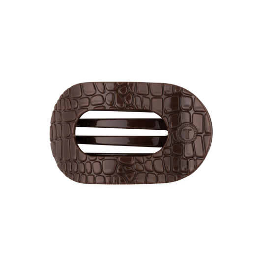 TELETIES - Brown Crocodile Medium Flat Round Hair Clip TELETIES