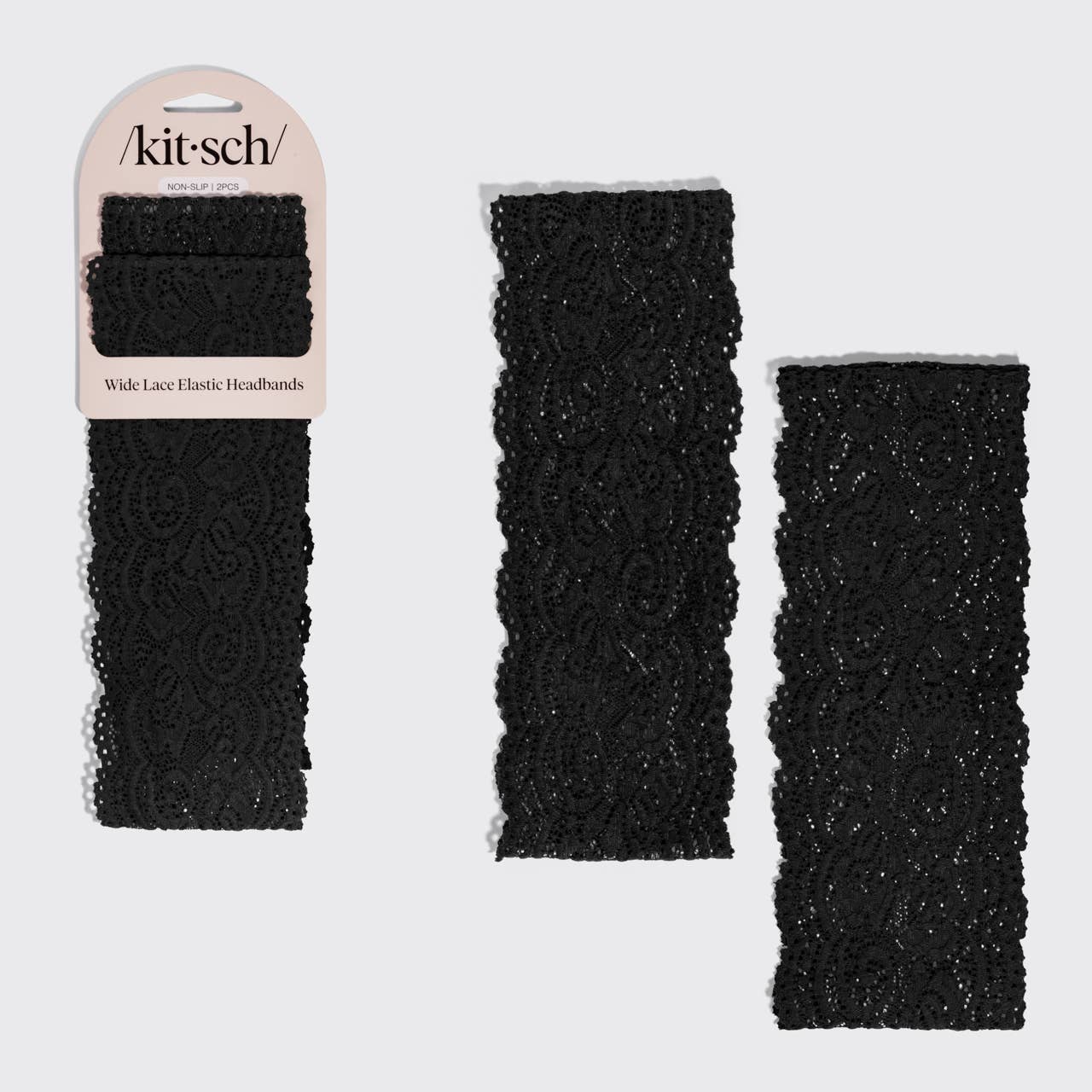 KITSCH - Wide Lace Elastic Headbands 2pc Set - Black KITSCH