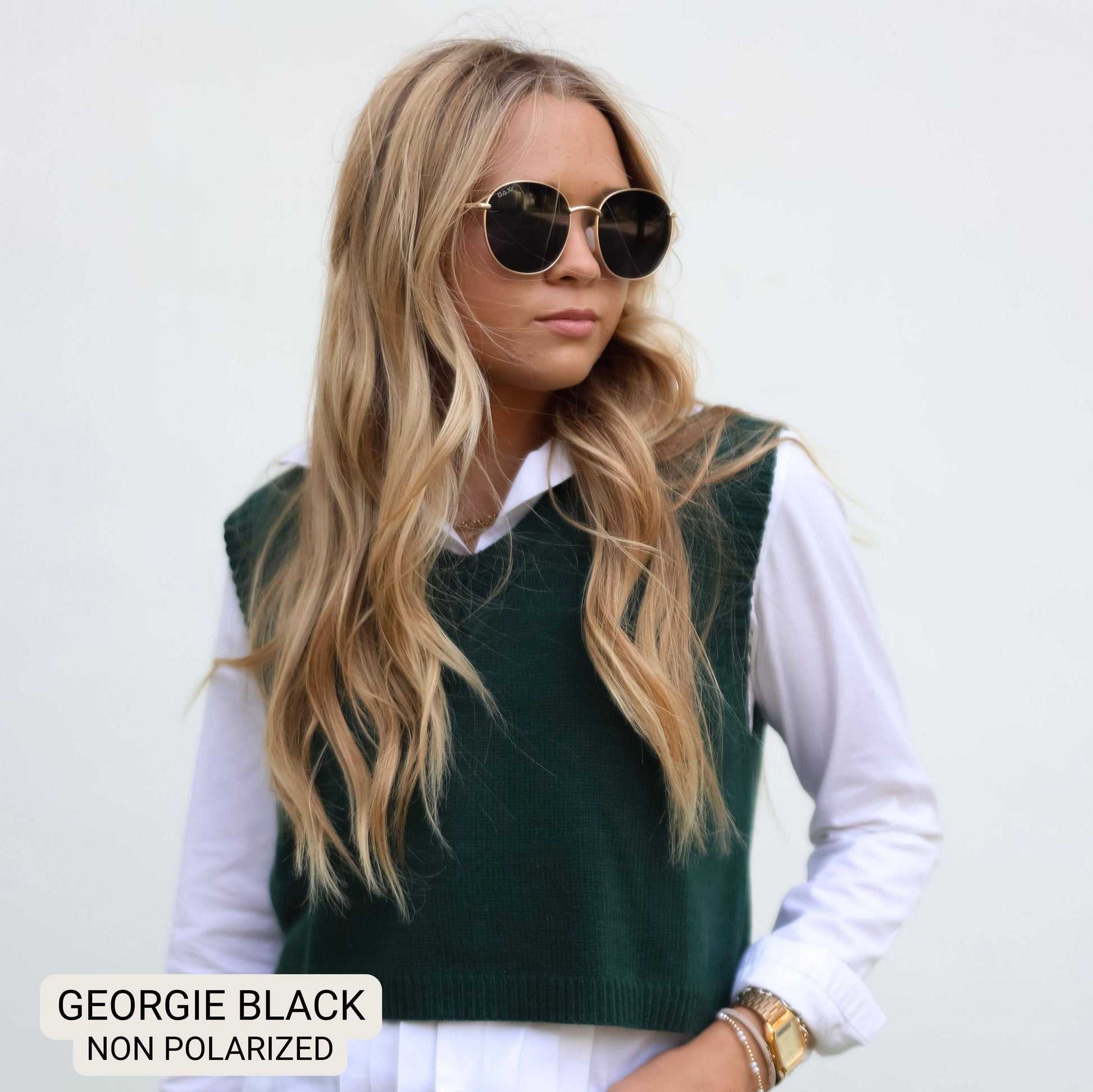 DAX Eyewear - Georgie - Women's Large Round Sunglasses: Black DAX Eyewear