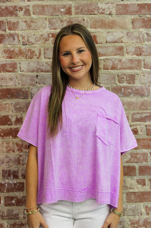 Zenana Neon Violet Halo Snow Washed Oversized Top Zenana