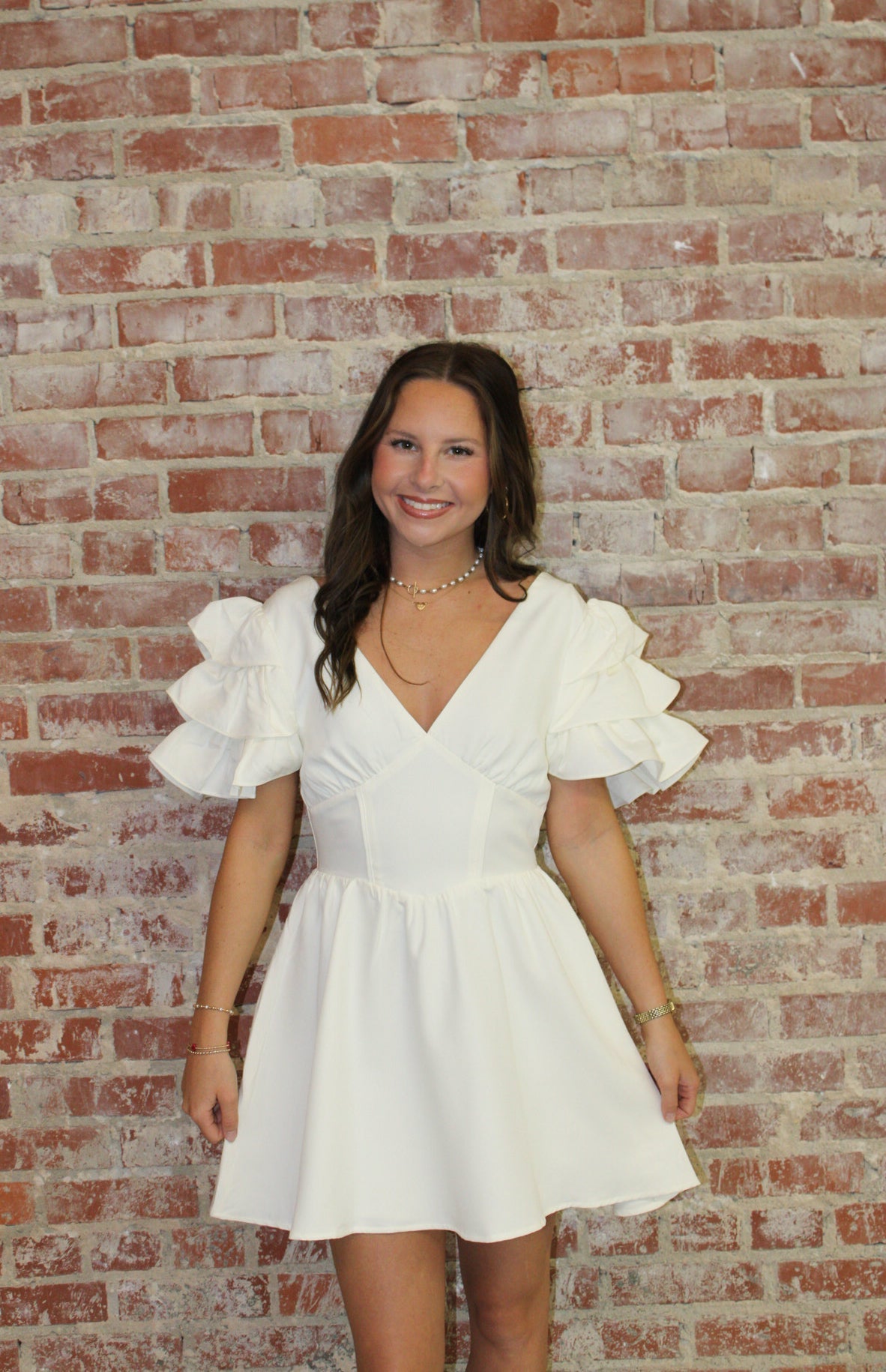 Day + Moon V Neck Mini Dress With Multi Tiered Ruffles day & moon