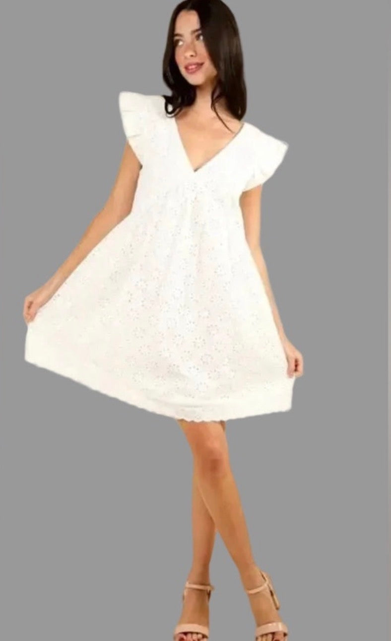 Very J Flare Eyelet Cotton Mini Dress VERY J