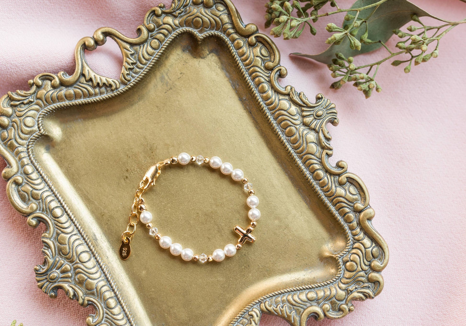 Cherished Moments - 14K Gold-Plated Baby Cross Bracelet Baptism & Communion Gift: Small 0-12m Cherished Moments