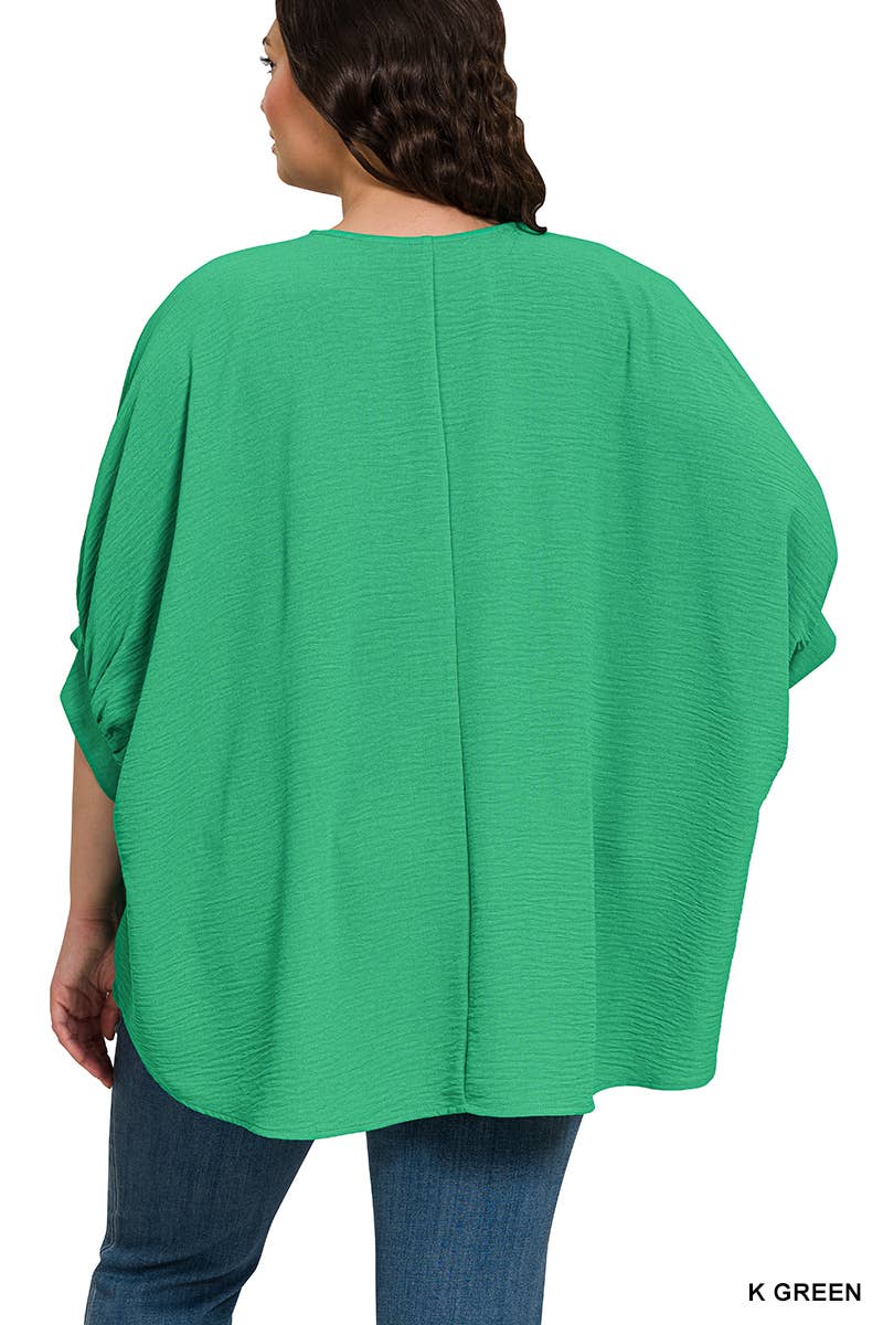 Vanilla Monkey - Plus Woven Airflow V-neck Puff Half Sleeve Top: DK PINK / 3-3 (1XL/2XL-2XL/3XL) Vanilla Monkey