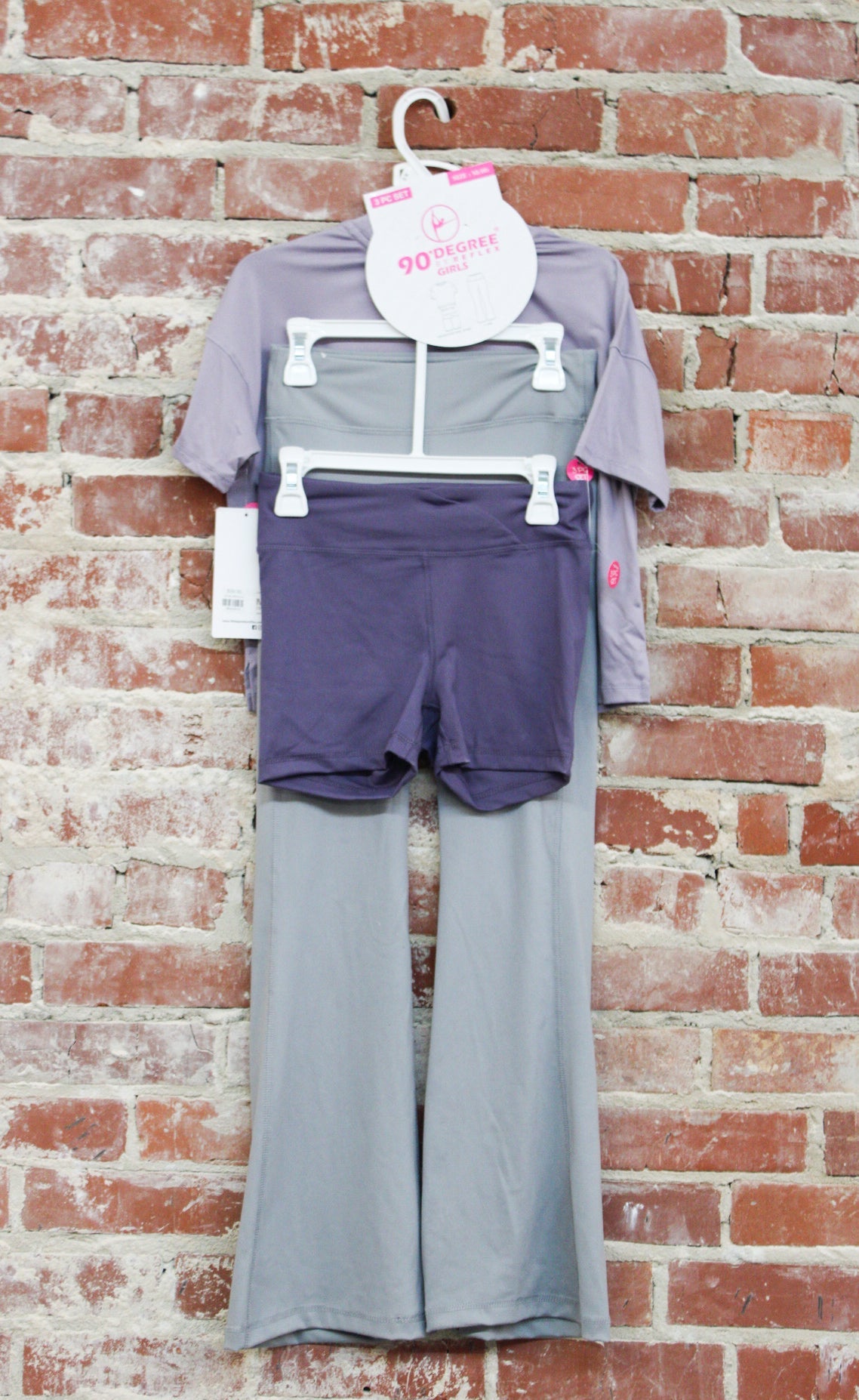 Girls Super Soft 3 PieceTee, Shorts, and Flare Pants Set 90 Degree by Reflex & Yogalicious